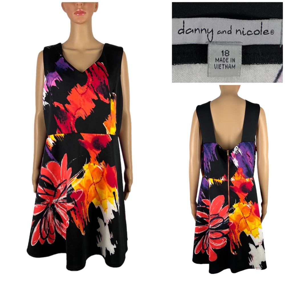 Danny and Nicole Womens 18 Dress Sleeveless Floral Art To Wear Flare NWT $70